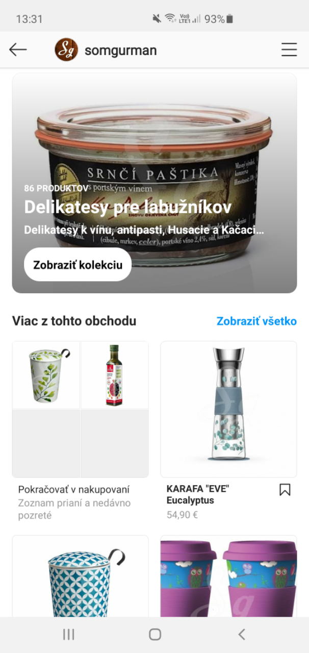 Instagram shop kolekcia